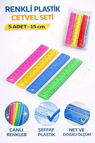 Alternative view of Renkli Plastik Cetvel Seti 15 cm – 5 Adet | Şeffaf, Dayanıklı ve Net Ölçüm | Okul, Ofis ve Kırtasiye Kullanımı