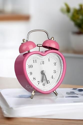 Mini Alarmlı Metal Işıklı Masa Saati - Kalp Şeklinde Hediyelik Çalar Saat Pembe, 7480000717624