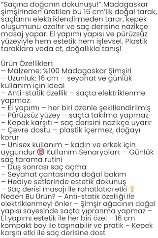 Doğal Şimşir Ahşap Tarak – 16 Cm, Anti-Statik, Kepek Karşıtı Ve El Yapımı 722265 Model 2