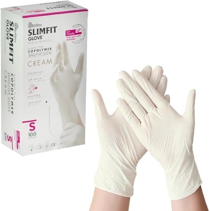 Reflex Slimfit Copolymer Tek Kullanımlık Eldiven 100’lü Paket – Gıda Uyumlu, Pudrasız, Lateks İçermez, Gıda Hazırlama, Temizlik ve Servis İçin Dayanıklı Eldiven
