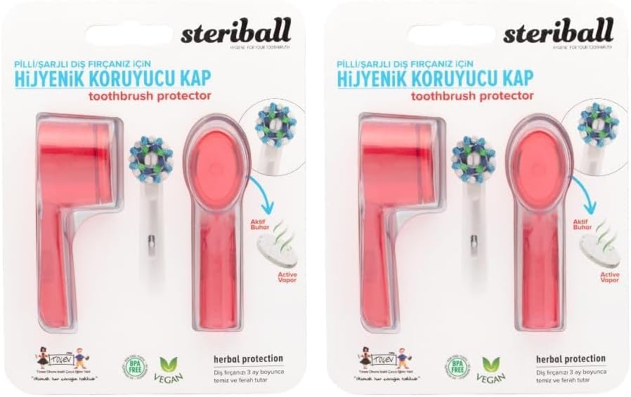 STERIBALL ŞARJLI VE PİLLİ DİŞ FIRÇALARI İÇİN HİJYENİK DİŞ FIRÇASI KORUMA KABI-2'Lİ KIRMIZI (2 paketi)