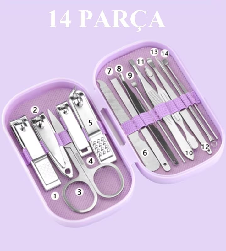 Alternative view of 14 Parça Manikür Pedikür Bakım Seti, Lila Renk, Paslanmaz Çelik, Törpülü, Özel Kutulu, El Ayak Yüz Bakımı