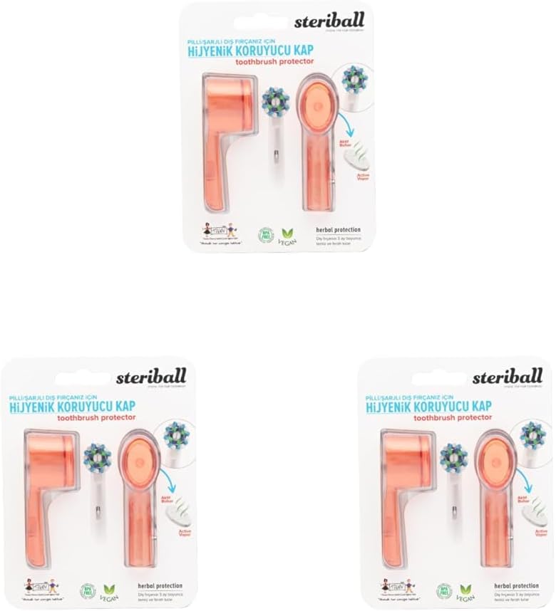 STERIBALL ŞARJLI PİLLİ DİŞ FIRÇALARI İÇİN HİJYENİK DİŞ FIRÇASI KORUMA KABI-2'Lİ TURUNCU X 2 (3 paketi)