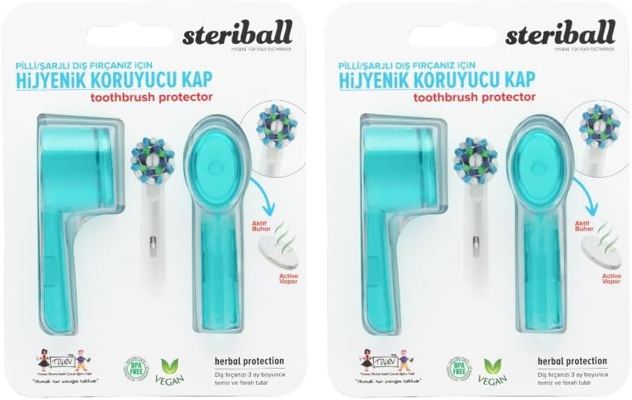 STERIBALL ŞARJLI VE PİLLİ DİŞ FIRÇALARI İÇİN HİJYENİK DİŞ FIRÇASI KORUMA KABI-2'Lİ TURKUAZ X 2 (2 paketi)