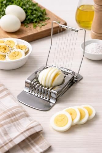 Yumurta Dilimleyici – Paslanmaz Çelik Telli Yumurta Kesici, Kahvaltı ve Salata İçin Pratik ve Eşit Dilimleme Aparatı (2, Çelik)
