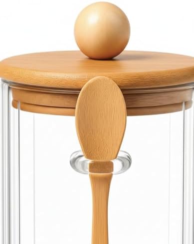 AmberHaus 650 ml Bambu Kaşıklı ve Vakum Kapaklı Cam Kavanoz - Hava Sızdırmaz Geniş Ağızlı Erzak, Baharat ve Yulaf Saklama Kabı - Çok Amaçlı Tezgah Üstü Düzenleyici (10x10 cm)