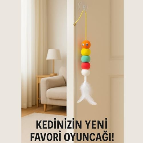 Alternative view of Kedi Oyun Oltası Elastik Kendinden Yapışkanlı, Yavru ve Yetişkin Kediler İçin Eğitici Tüylü İnteraktif Tüylü Oyuncak