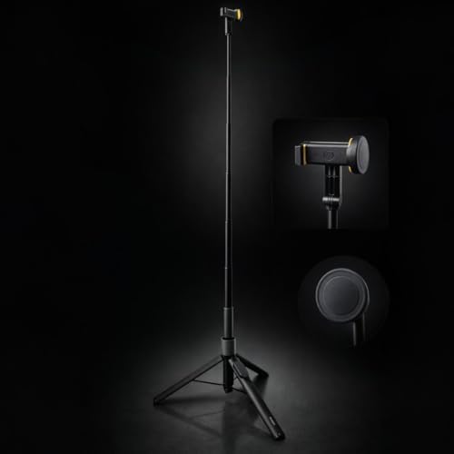 Otomatik Açılan ile Uyumlu, Kumandalı 160cm Profesyonel Telefon Tripodu, Gimbal Dönüşlü, Çift Katmanlı Alüminyum Gövde, Manyetik Sabitleme, Selfie Video Standı, D17C, Siyah