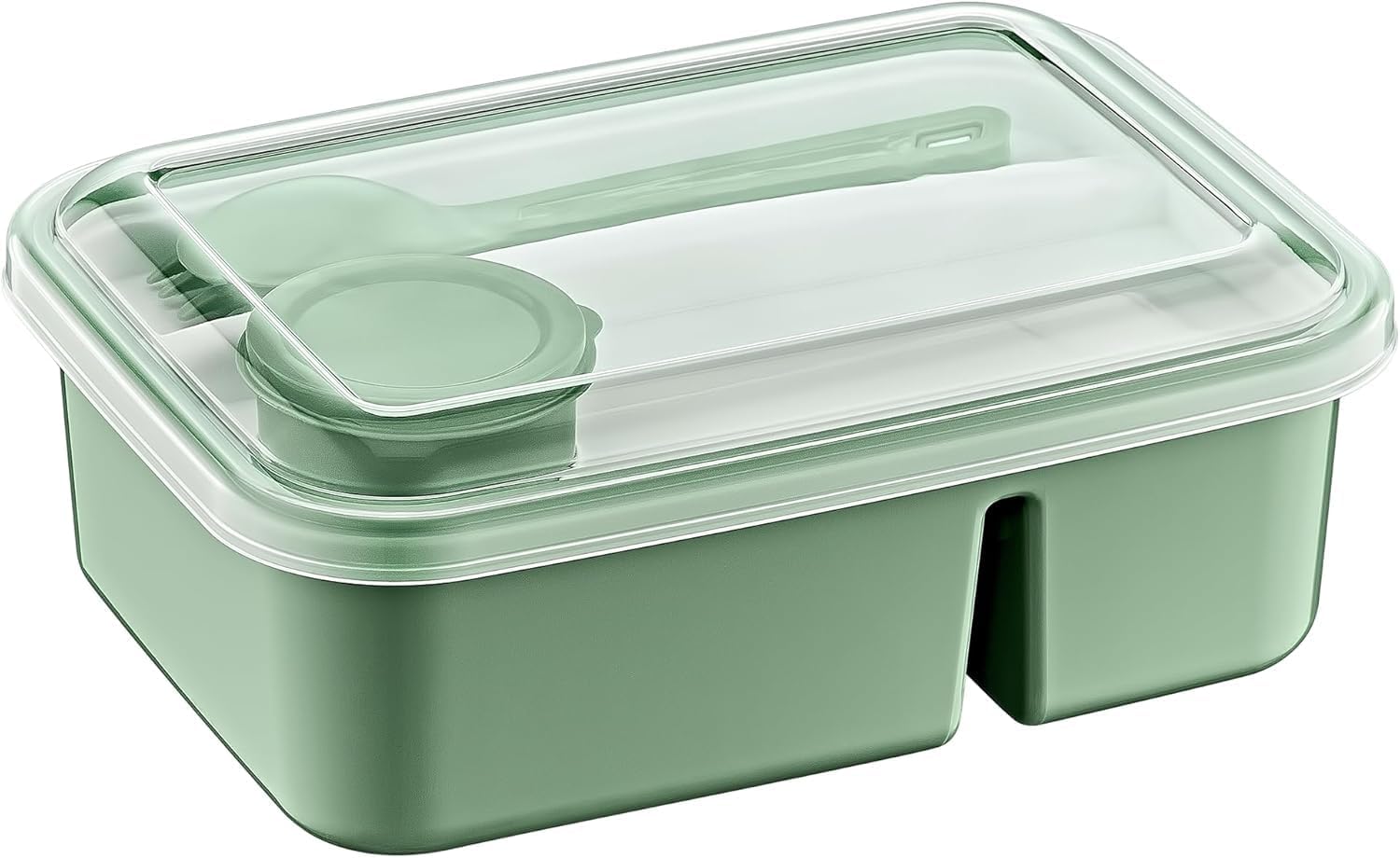 3 Bölmeli Beslenme Kabı 920 ml Sosluklu Sızdırmaz Kapaklı BPA İçermez Çatal Kaşık Dahil Lunch Box Bölmeli Yemek Kabı (Yeşil)
