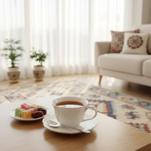 AmberHaus 2'li Porselen Türk Kahvesi Fincan Takımı - Beyaz Yaprak Dokulu ve Kabartmalı Tasarım - Modern Çeyizlik ve Hediyelik Kahve Sunum Seti (2 Kişilik)