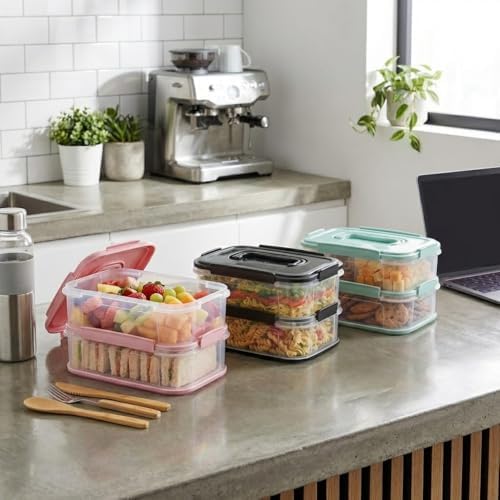 Alternative view of 2x1,8 L Çift Katlı Plastik Yemek Taşıma Kutusu 3,6 L Saklama Kabı Sızdırmaz Contalı Şeffaf Kilitli Sefer Tası Beslenme Kabı Lunch Box Erzak Kabı (1 Adet)