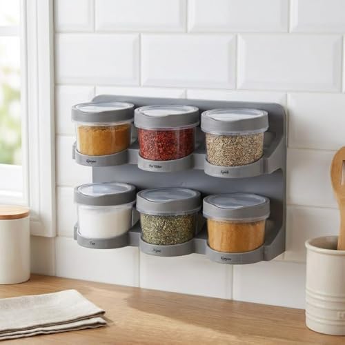 Alternative view of 6’lı Standlı Baharatlık Plastik Şeffaf Kaşıklı Baharat Standı Duvara Asılabilir ve Masa Üstü Kullanılabilir Baharat Seti Mutfak Organizer