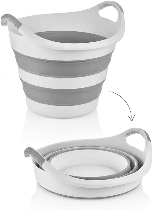Alternative view of 14 Litre Yuvarlak Katlanabilir Akordiyon Çamaşır Selesi İstiflenebilir Kova Çift Kulplu Katlanır Çamaşır Sepeti Çok Amaçlı Plastik Kova