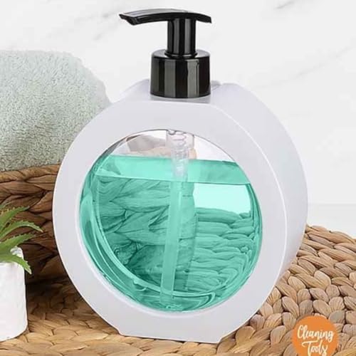 Yuvarlak Şekilli Şık Sıvı Sabunluk & Deterjanlık Sıvı Sabun Haznesi Banyo Sabunluğu Mutfak Deterjanlığı Deterjan Haznesi 350 ml (Beyaz)
