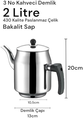 430 Paslanmaz Çelik Kahveci Demlik 2000ml 3 No