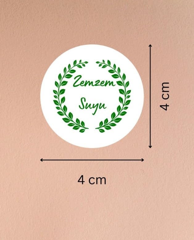 Yeşil Renkli Zemzem Suyu Etiketi Hediye Kabe Mekke Medine Yuvarlak Mat Çıkartma 4 Cm 40 Adet
