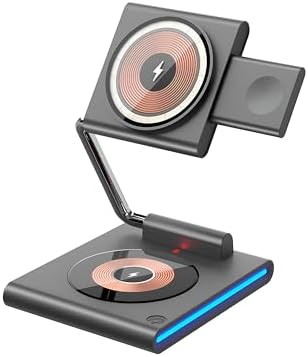 3-in-1 Kablosuz Şarj Standı, Telefon Saat Kulaklık için, Ayarlanabilir Açılı, LED Işıklı, Gri ile Uyumlu- ile Uyumlu-