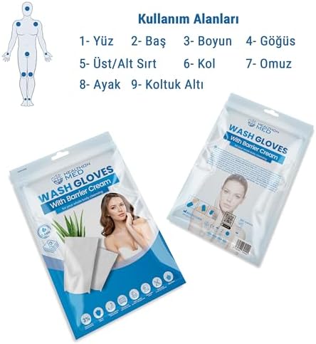 Durulama Gerektirmeyen Bariyer Kremli Islak Vücut Temizleme Kesesi, (Kamp, Seyahat ve Hasta Bakımına Uygun) (20, Büyük)