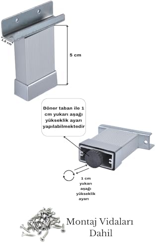 Alternative view of Alüminyum U Ayak Masa Koltuk Dolap Ayağı, 1 cm Yükseklik Ayarlı, Gri Renk (5 cm)