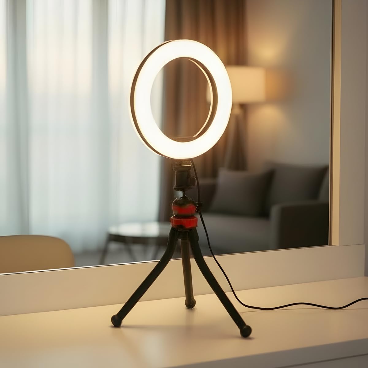 6 inç LED Makyaj Işığı, Ahtapot Kollu Standlı, Güzellik Işığı, 3 Renk Modlu, Ayarlanabilir Parlaklık, USB Güçlü, Ring Light Canlı Yayın, Video Çekim, Fotoğraf ve İçerik, AHT6, Siyah
