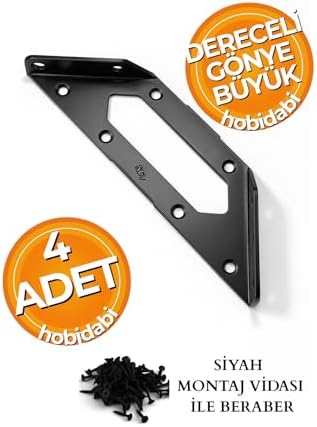 Alternative view of Mobilya Köşe Birleştirme Aparatı, Siyah Metal L Gönye Köşebent, 154x62x68 mm, 2.00 mm Kalınlık, Dolap Sabitleyici Bağlantı Demiri, Montaj Vidası ile Beraber, 4 Adet