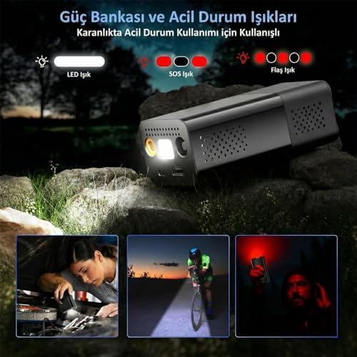 KB412 Şarjlı Dijital Lastik Şişirme Pompası, 150 PSI, Powerbank, LED Lamba, Li-ion, 1800mAh, 13x6.5x5 cm