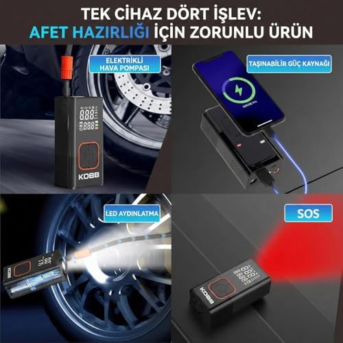 Alternative view of KB412 Şarjlı Dijital Lastik Şişirme Pompası, 150 PSI, Powerbank, LED Lamba, Li-ion, 1800mAh, 13x6.5x5 cm