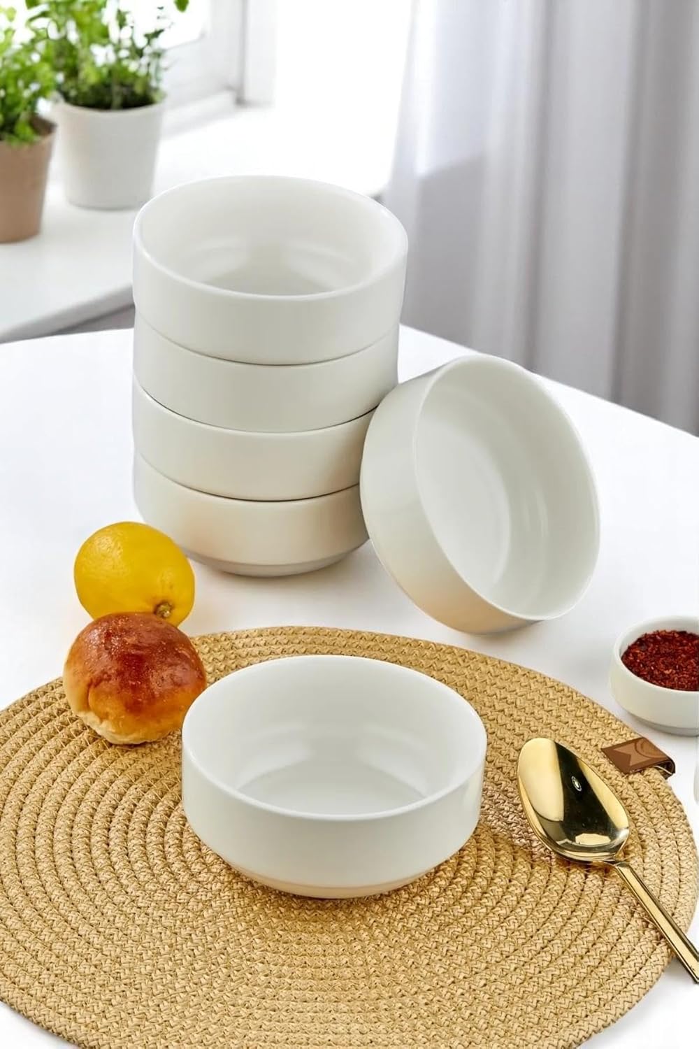 6'lı 12 cm Porselen Kase Seti - Çorba, Meze, Sufle, Salata, Tatlı, Kahvaltılık Sunum Kasesi