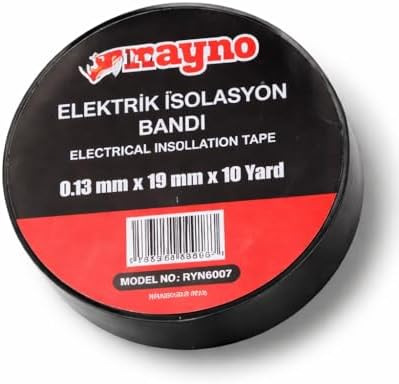 Rayno Elektrik İzolasyon Bandı – 0.13 mm x 19 mm x 10 Yard – Siyah Elektrik Bandı – Profesyonel Yalıtım Bandı