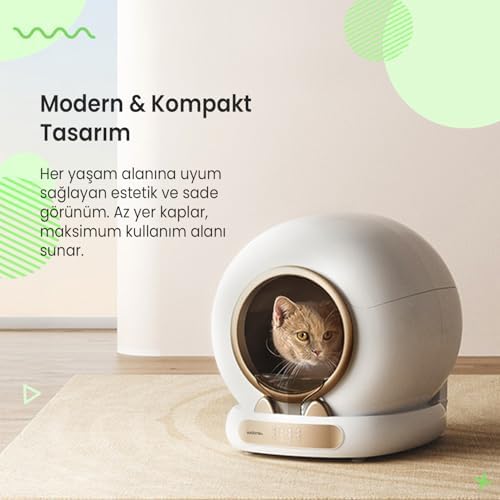 Haustier MSP05 Akıllı Otomatik Kedi Tuvaleti, APP ile Uzaktan Kontrol, 65lt Hazne, UV Sterilazyon, Ağırlık sensörlü