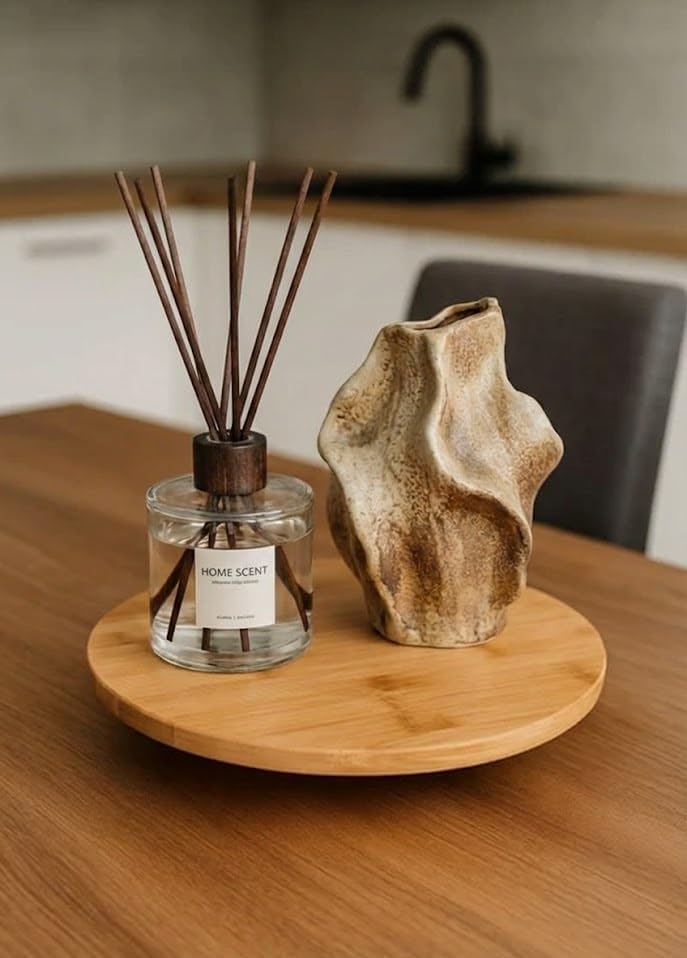Top Ayaklı Mini Bambu Sunumluk - 12 cm Yuvarlak Doğal Ahşap Stand - Kahve Yanı, Lokumluk, Mumluk ve Dekoratif Altlık