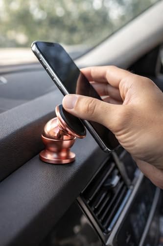 Araba Manyetik Telefon Tutucu 360 Derece Döner Mıknatıslı Mini Metal Stand Torpido Panel Yapışkanlı Akıllı Telefon Tutacağı Tek Elle Kullanım (Rose)