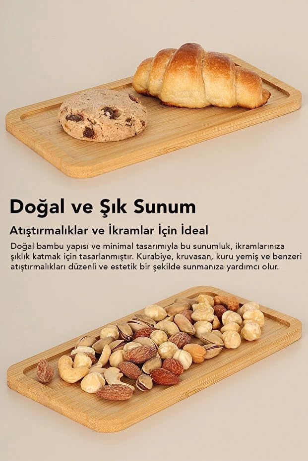 Alternative view of Doğal Bambu Sunum Tabağı - 23x12 cm Dikdörtgen Düz Servis Tepsisi - Sushi, Tatlı ve Kahve Sunumluk