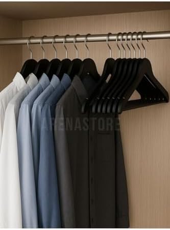 10’lu Ahşap Görünümlü Plastik Askı Seti – Dayanıklı Pantolon, Gömlek ve Elbise Askısı – İnce Tasarım Dolap Düzenleyici Kıyafet Askısı (Siyah)
