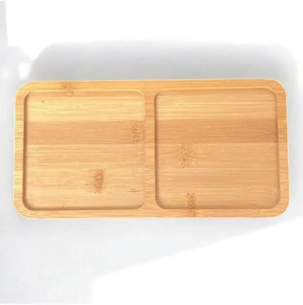 Alternative view of 2 Bölmeli Doğal Bambu İkram Tepsisi - Kahve ve Atıştırmalık Sunum Tabağı - Kurabiye ve Çay Servisliği (23x12 cm)