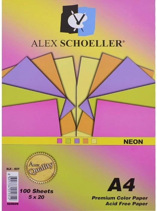 Alex Schoeller Karışık Fon Kartonu Neon Renkler A4 100'lü Paket