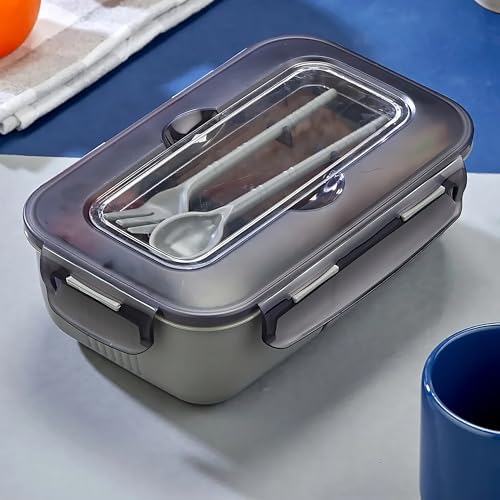 Beslenme Kutusu, 2 Bölmeli Lunch Box, Kaşık ve Çatal Dahil, BPA, Kilitlenebilir Kapak, Çatal Kaşık Bölmeli
