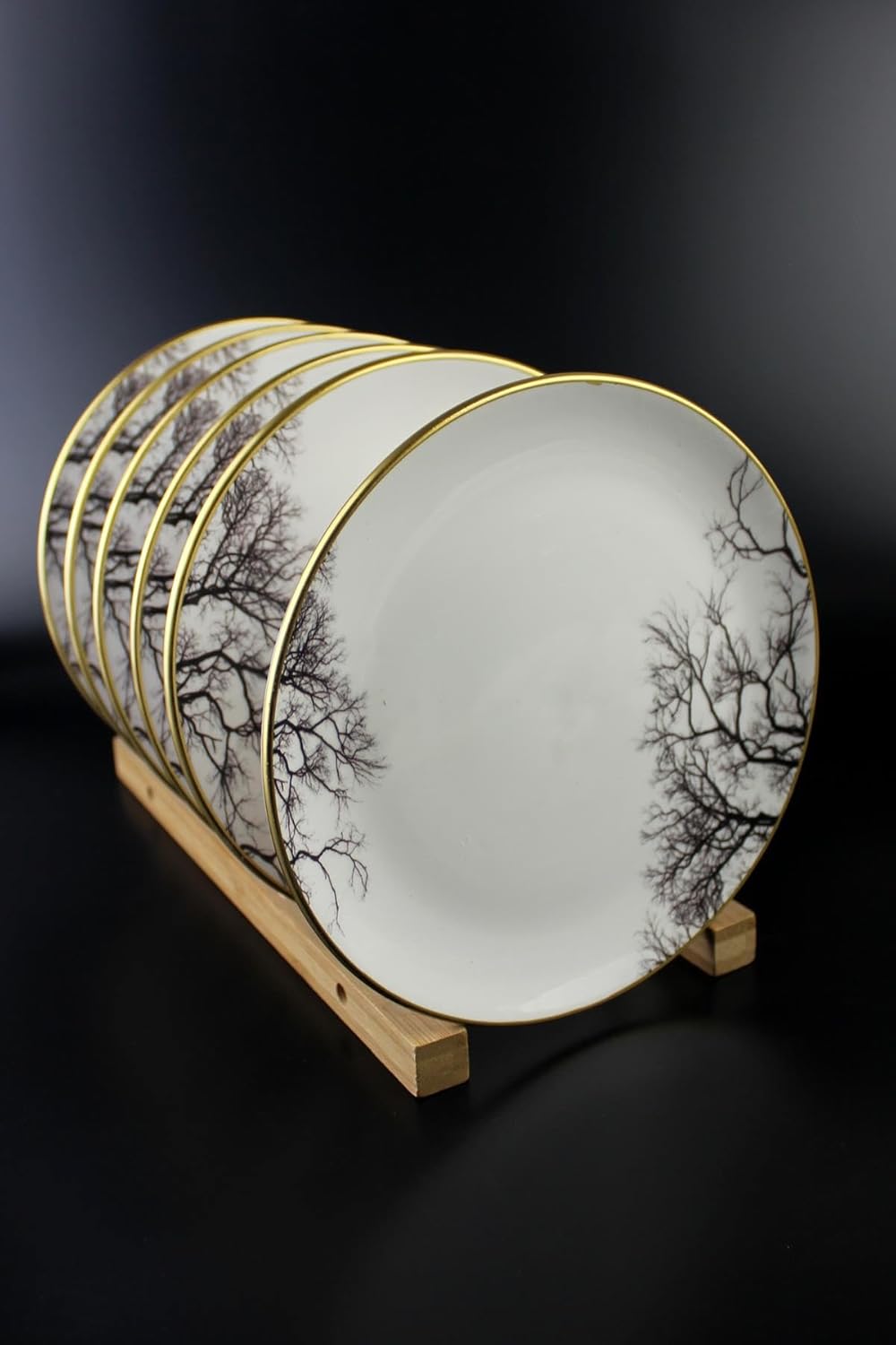 6 lı Seramik Pasta Tabak 19 cm Yaldızlı Ağacı