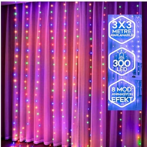 Alternative view of Yeco RGB 300 LED Perde Işık 3x3 Metre, 10 Sarkıtlı, 8 Modlu, Kumandalı Dekoratif Çok Renkli Led
