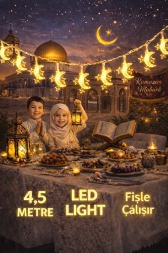 Alternative view of 4,5 metre 3 yıldız 1 Ay Ramazan Süsleri, Ramazan Tavan Süsü SARI Işıklar Işıkları Aydınlatmalı Şerit Led Ramazan Süsü Led Işık