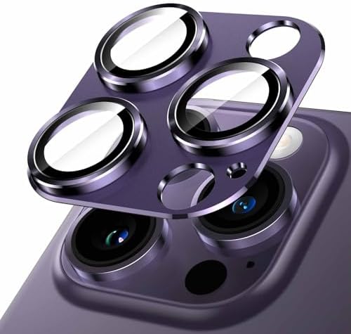 14 Pro / 14 Pro Max ile Uyumlu Tek Parça Alüminyum Kamera Lens Koruyucu - Darbeye Dayanıklı, Güçlü Yapışkanlı, Kılıf Dostu Metal Temperli Cam Kamera Kapağı - Derin Mor