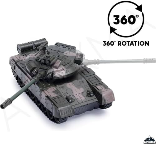 Oyuncak 2.4GHz Uzaktan Kumandalı Paletli Rc Tank Şarjlı Işıklı Sesli Gövdesi 360° Dönen Askeri Tank