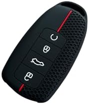 AutoHan Keys Lüx Chery Tiggo 8 Pro Smart Uyumlu 3 Buton Anahtar Kılıfı, Kırmızı Çizgili, Petek Desenli, Siyah