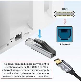 USB-C to Ethernet Adaptör, Gigabit Ağ Dönüştürücü, 1000Mbps, CAT6 Uyumlu, Mac Pro Tablet Laptop için Ethernet