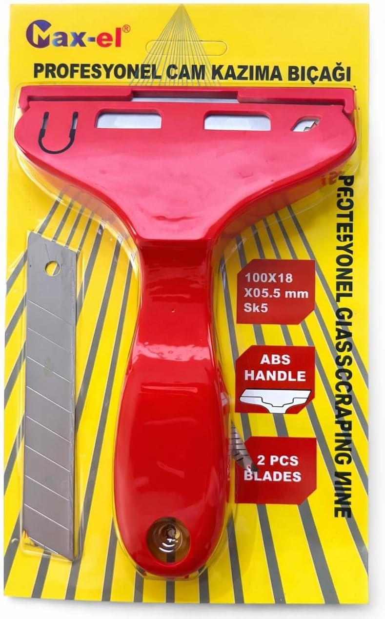 Alternative view of Profesyonel Cam Kazıma Bıçağı, SK5 Çelik Keskin Uç, ABS Ergonomik Sap, 100x18 mm, 2 Yedek Bıçaklı Cam ve Yüzey Temizleme Aparatı