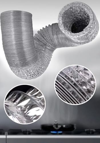3 Metre 127 mm Alüminyum Aspiratör Borusu, Dayanıklı, Esnek Havalandırma Hortumu, Davlumbaz ve Banyo Fanı Uyumlu