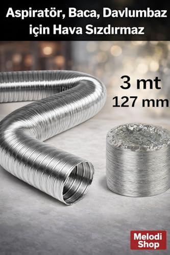 Alternative view of 3 Metre 127 mm Alüminyum Aspiratör Borusu, Dayanıklı, Esnek Havalandırma Hortumu, Davlumbaz ve Banyo Fanı Uyumlu