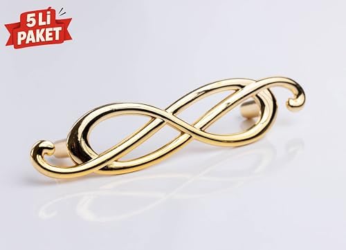 5'li Parlak Altın Dekoratif Kulp 96 mm – Modern & Zarif Mobilya Kulpu (5’li Paket) | 566/096/13