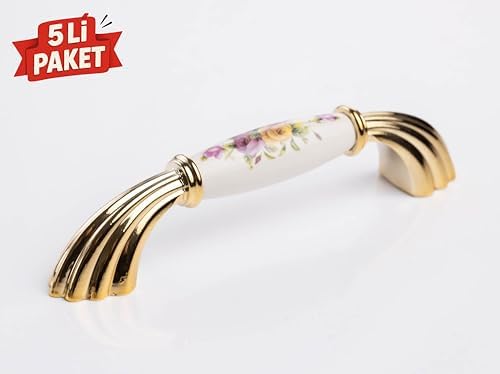 Alternative view of 5'li Hakiki Porselen Altın Dolap & Çekmece Kulpu 128 mm–Mobilya Kulpu (5’li Paket)