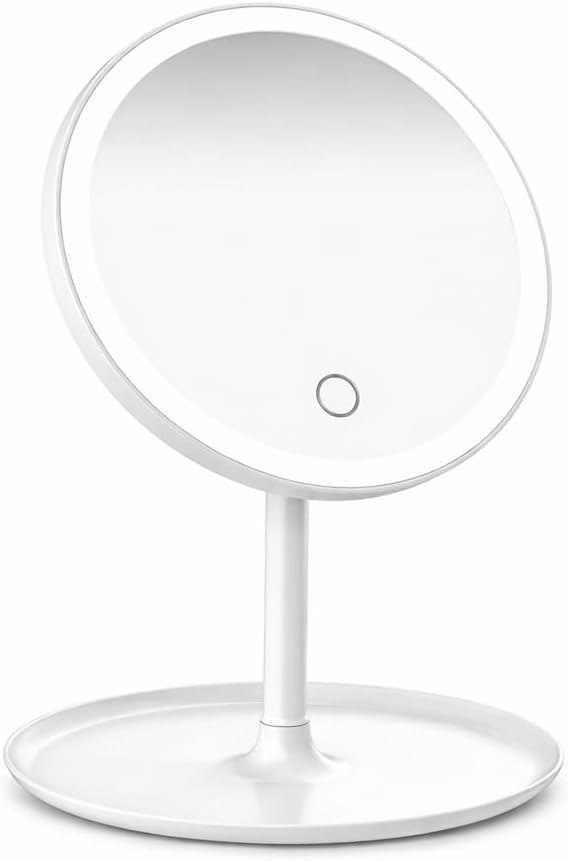 3 Işık Modlu LED Makyaj Aynası, Sarı, Beyaz ve Doğal Işık Seçenekli, Dokunmatik Sensörlü Açma,Kapama, Ayarlanabilir Parlaklık, Masaüstü Kozmetik ve Bakım Aynası, Şık Modern Tasarım